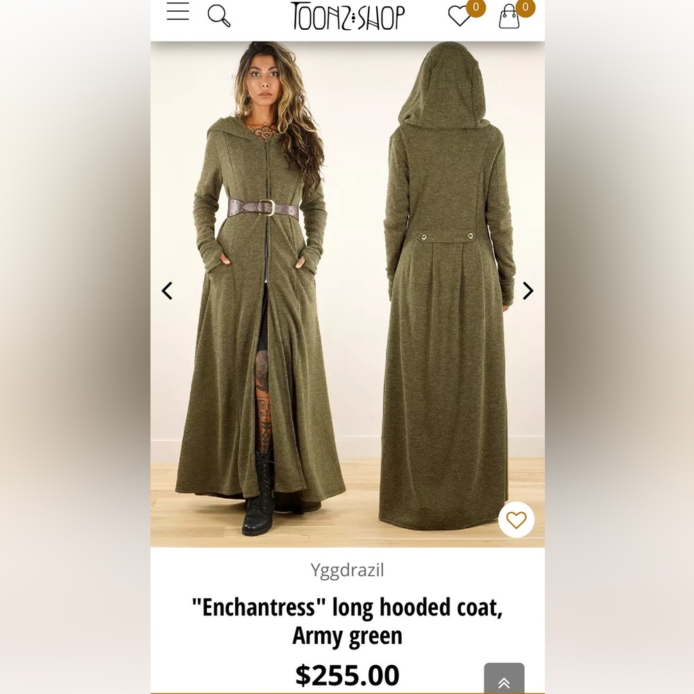 Olive Green Hooded Zip Front Long Cloak